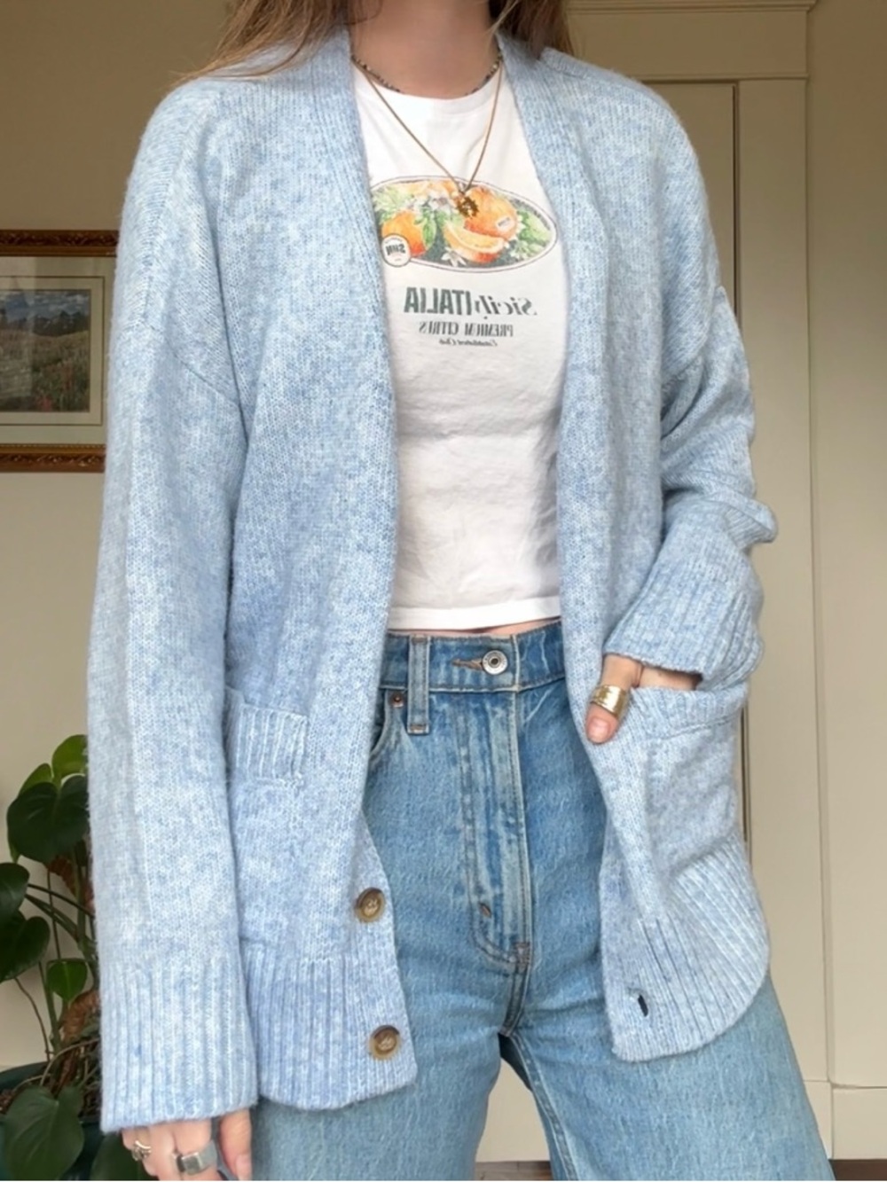 Ella Moss Pale Blue Open-Front Knit Cardigan